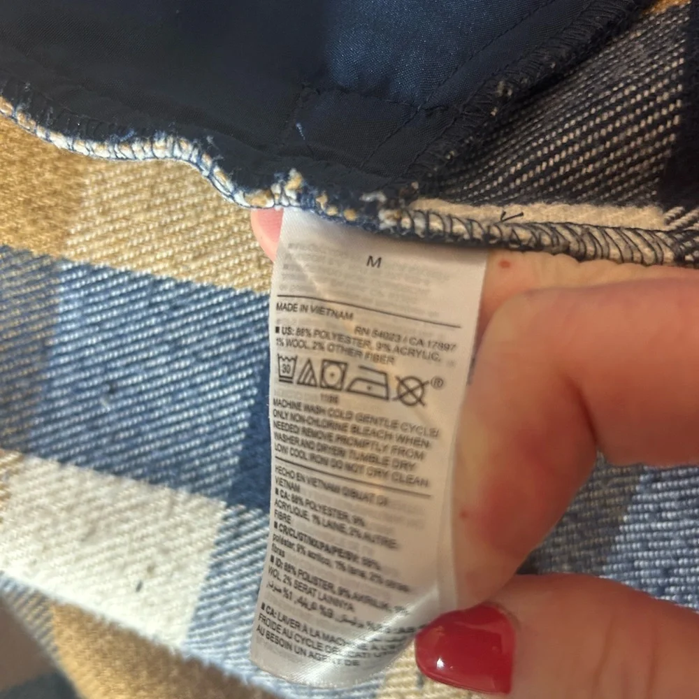 Old Navy Blue Tan White Plaid Utility Shacket Jacket Gorpcore Cabincore Size M